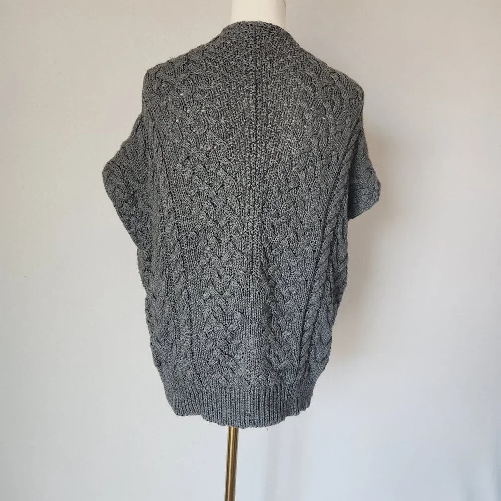 VINCE Cable-Knit Zip-Up Poncho Cape Sweater Side-Zipper Cotton Wool Cashmere